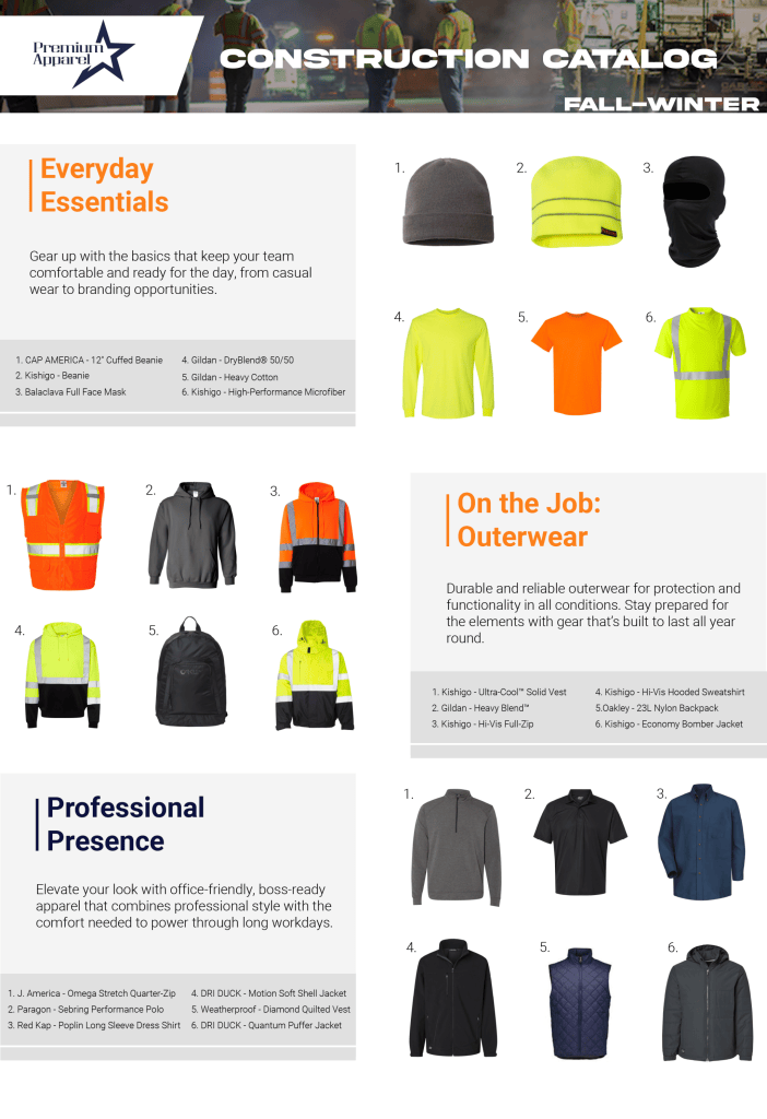 Building Development Merchandise Catalog-Contruction | Premium Apparel